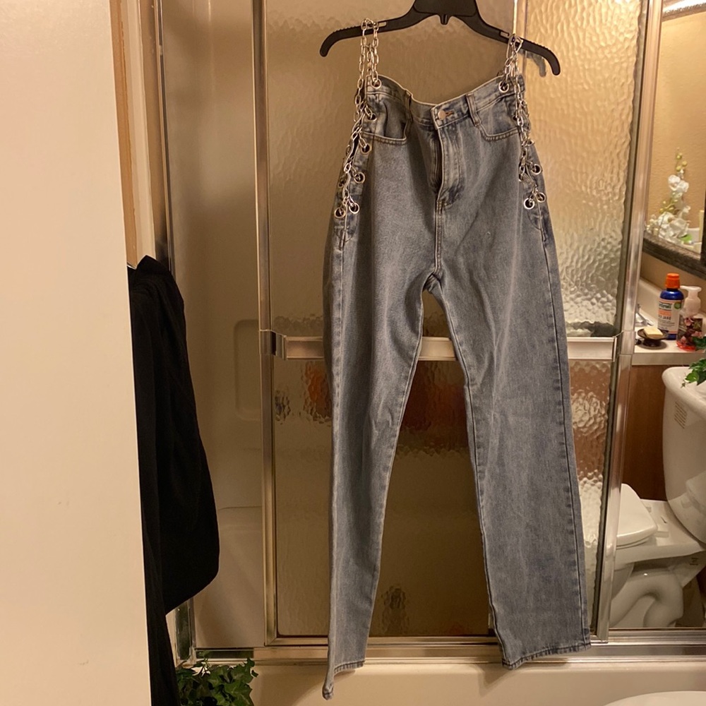 Tall straight leg jeans with chains